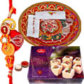 Rakhi Thali with Rakhis, Haldirams Soan Papdi and Roli Tikka