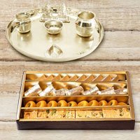 Silver plated Puja Thali with Silver Plated Lakshmi Ganesha with Haldiram’s Assorted Sweets