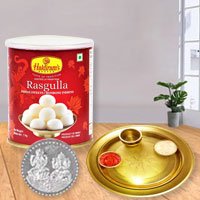 Rosgulla N Gold Plated Thali , Free Coin