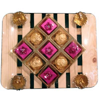 Amazing Combo of Mixed Homemade Chocolates along with Beautiful Diya Candles