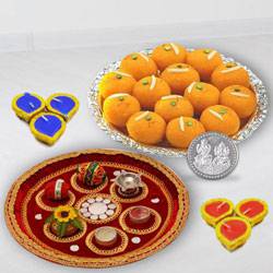 Puja Thali, Diya N Haldirams Pure Ghee Laddoo