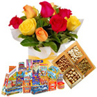 Wondrous Combo of Dry Fruits, 12 Pcs Mixed Roses and Crackers