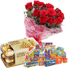 Anomalous Combo of 16 Pcs Ferrero Rocher Chocolates, 10 Pcs Red Rose Bunch and Crackers