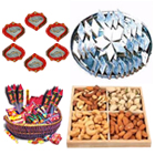 Big Hamper of Kaju Katli, Dry Fruits, Crackers and Diya