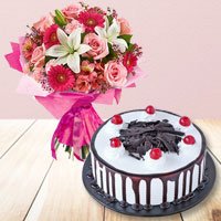 Mixed Flower Bouquet with Cake