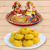 Puja Thali with Idols N Haldirams Kesar Peda