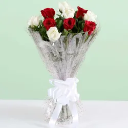 Beautiful Bouquet of 40 Red and White Roses