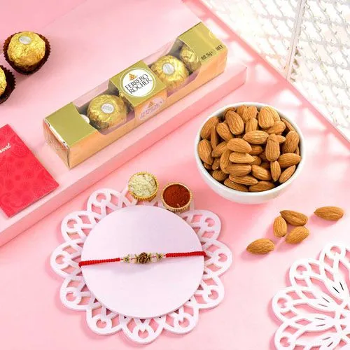 Traditional Rudraksha Rakhi with Sweet Treats <br>