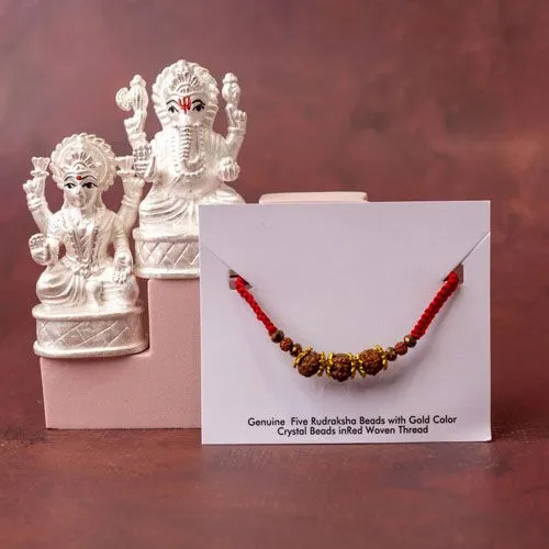 Spiritual Rudraksh Rakhi with Silver Laxmi Ganesha