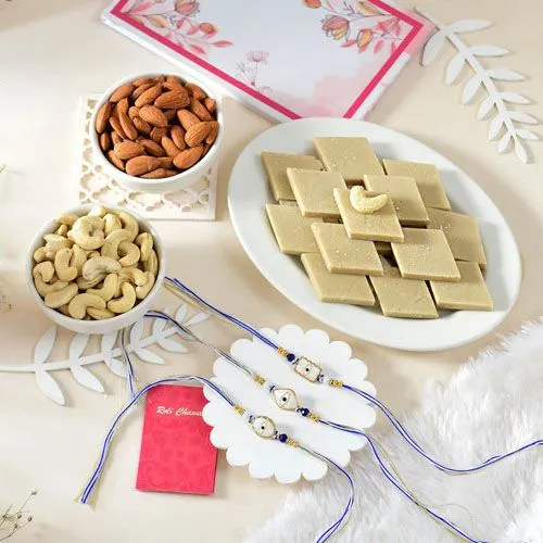 Trio Evil Eye Rakhis with Sweets & Nuts