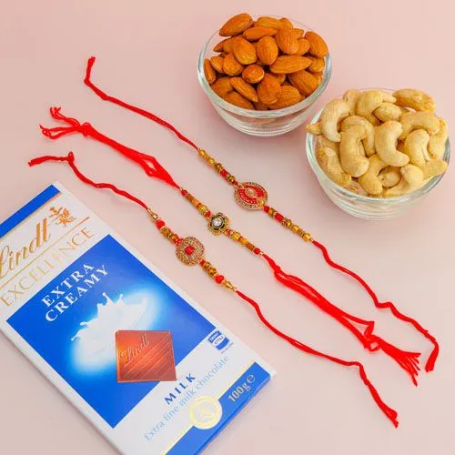 Elegant Rakhi Trio with Lindt & Nuts