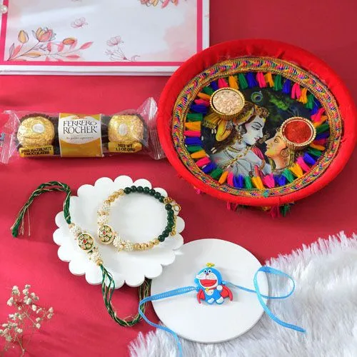 Elegant Rakhi Gift Set with Pooja Thali & Chocolates