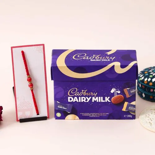 Red Pearl Rakhi & Cadbury Treat Box