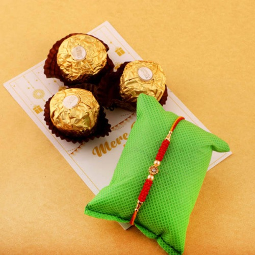 Yummy Ferrero Chocolate with Rakhi, Free Roli Chawal and Rakhi Card