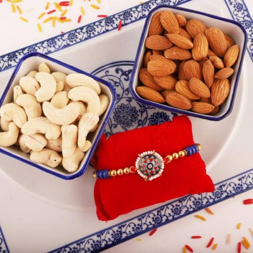 Elegant Rakhi with Healthy Treat of Cashews and Almonds