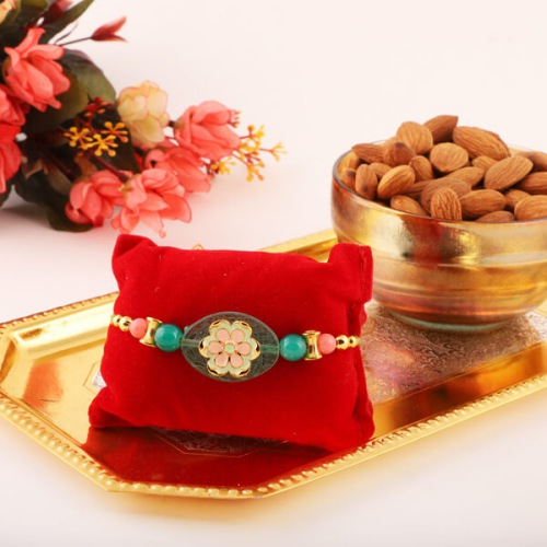 Gaudy Rakhi with Almonds, Free Roli Chawal and Message Card