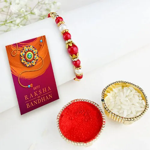 Heartfelt Red Beads Rakhi Gift