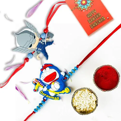 Doraemon & Superhero Rakhi Duo