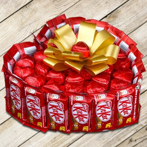 Send Heart Shaped Arrangement of Kitkat N Handmade Chocolates