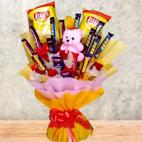 Marvelous Bouquet of Chocolates Chips N Teddy