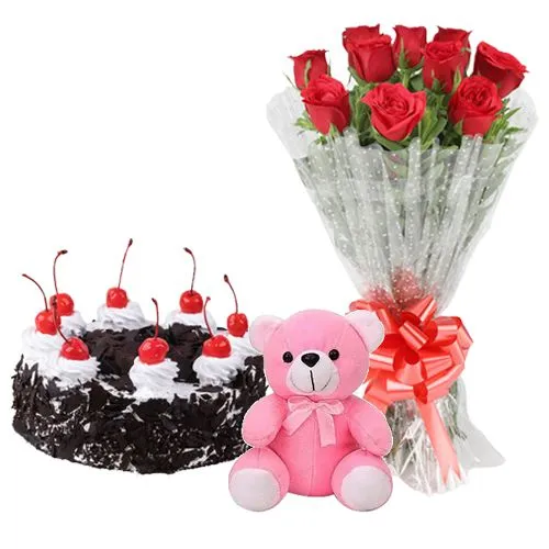 Online Red Roses with Cake N Teddy