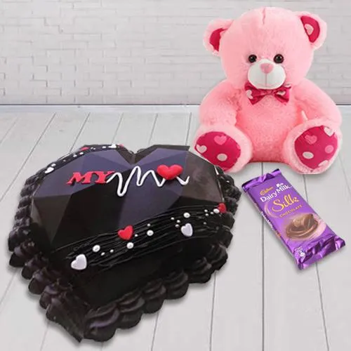 Delectable Heartbeat Hammer Cake with Cute Teddy n Cadbury Dairy Milk Silk Chocolate