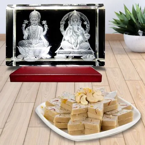 Amazing Personalized Gift of 3D Ganesh Laxmi Idol n Haldiram Kaju Barfi
