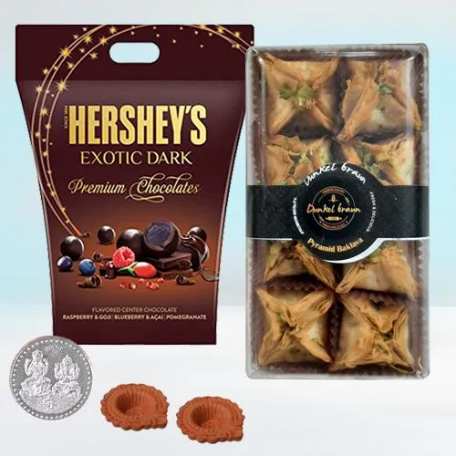 Ideal Gift of Hersheys Dark Chocolates with Pyramid Baklawa, Free Coin N Diya