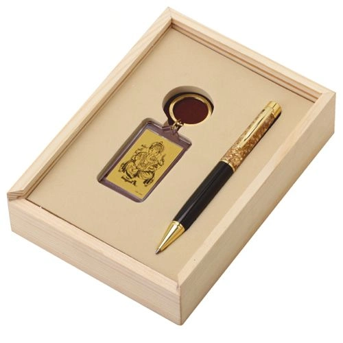 Gold-foiled Pen with Ganesh Ji Key Chain