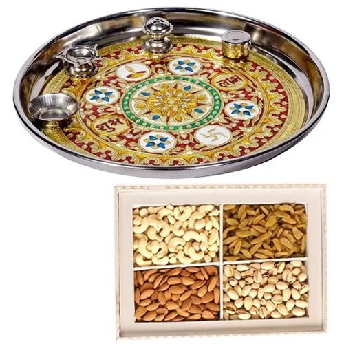 Online Subh Labh Stainless Steel Thali with Assorted Dry Fruits