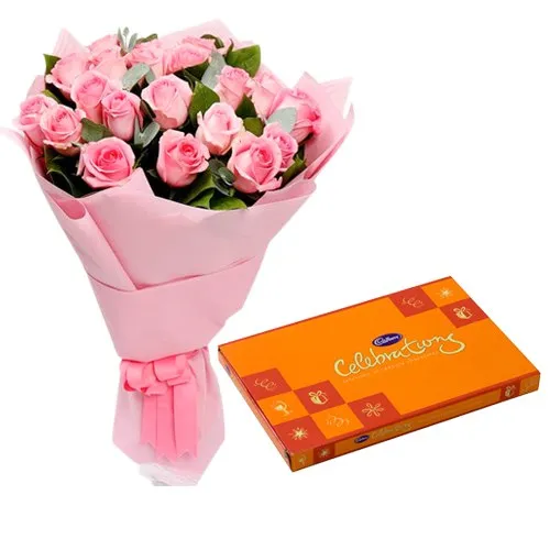 Pink Roses with Cadbury Celebrations Pack