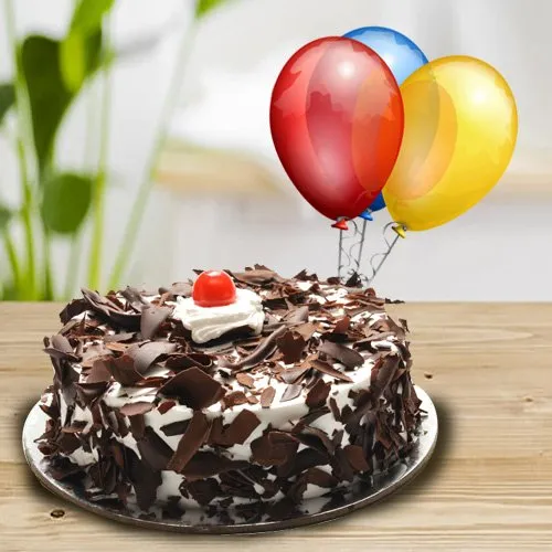 Zesty Black Forest Cake with Balloons