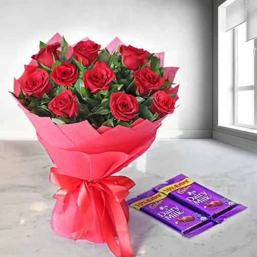 Red Rose Bouquet with Dairy Milk Chocolates