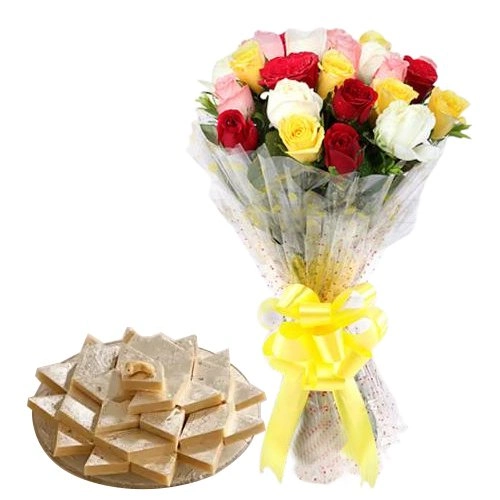 Assorted Roses with Kaju Barfi
