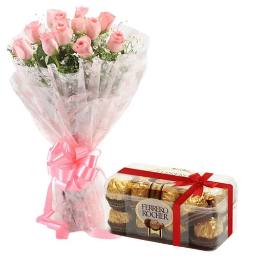 Sweet Celebration Combo of Ferrero Rocher and Pink Rose