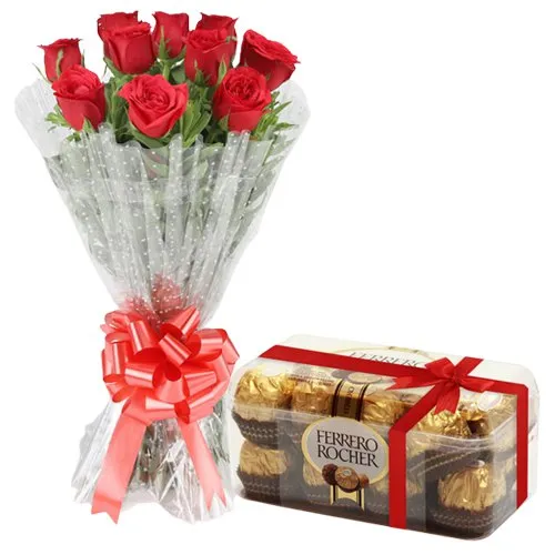 Luscious Ferrero Rocher N Lovely Red Roses Bouquet