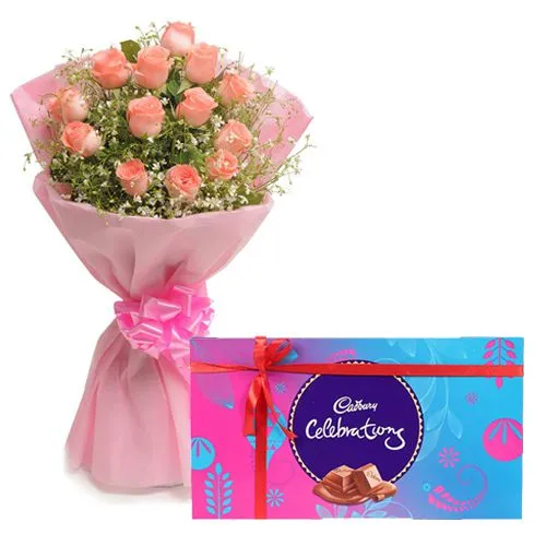 Combo of Cadbury Celebrations N Pink Rose Bouquet