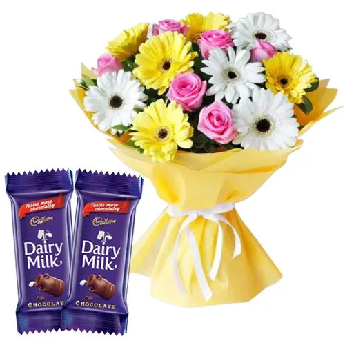 Marvelous Mixed Flowers Bouquet with Cadbury