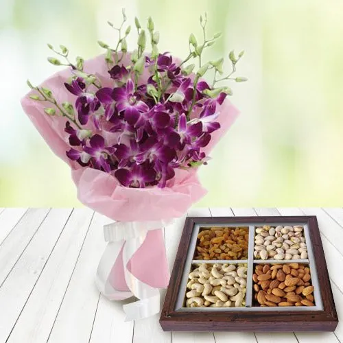 Ravishing Orchids Bouquet and Dry Fruits