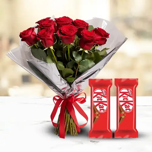 Captivating Combo of Red Roses Bouquet with Nestle Kit Kat