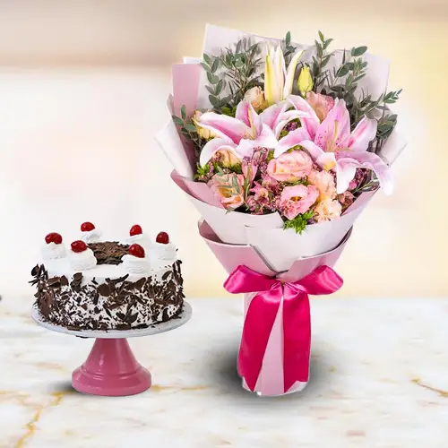 Flowers with Choco Cake Combo - The Bakerztree -Wedding Anniversary  Customized Birthday Cake Delivery In Chandigarh Mohali Panchkula Zirakpur  Kharar