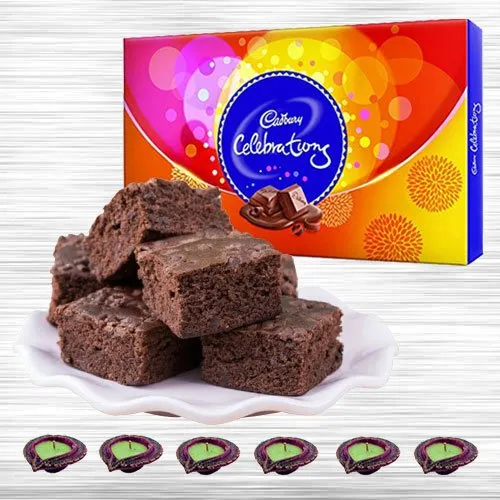 Tasty Brownies with Cadbury Chocolates n Diwali Diya