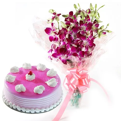 Amazing Cakes n Orchids Combo for Anniversary