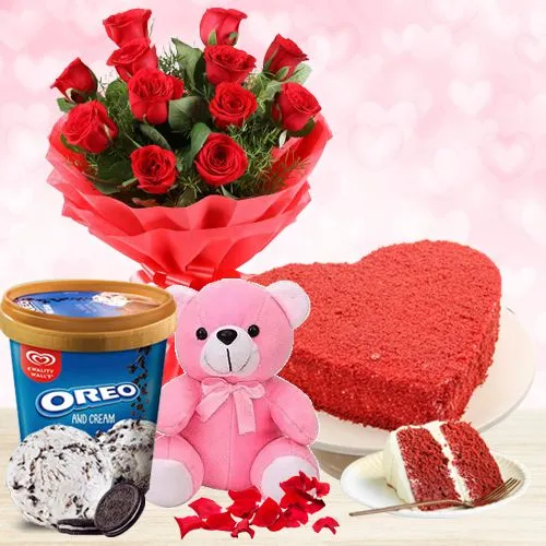 Magnificent Roses with Kwality Walls Oreo Ice-Cream, Teddy n Love Cake