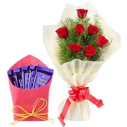 Lovely Red Roses Bouquet with Cadbury Dairy Milk