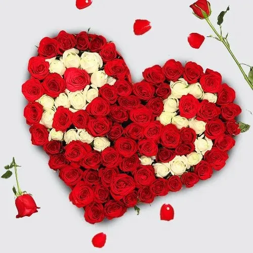 Admirable Number Series Arrangement of Red  N  White Roses Heart