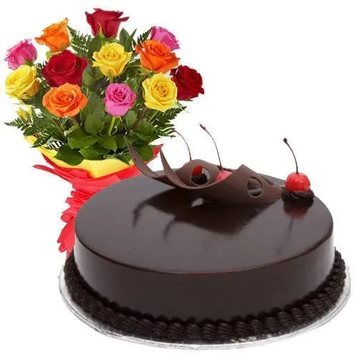 Combo of Assorted Roses N Choco Cake