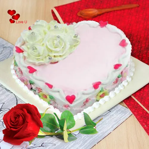 Send Love Cake N Single Red Rose for Rose Day
