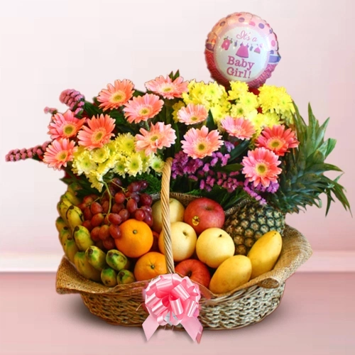 Seasonal Fresh Fruits & Flowers Basket