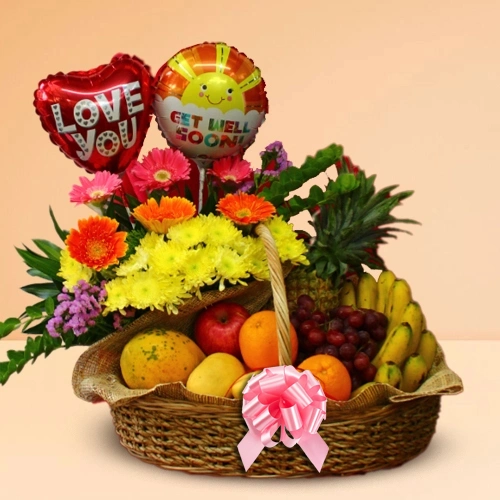 Exquisite Basket of Premium Fruits & Flowers